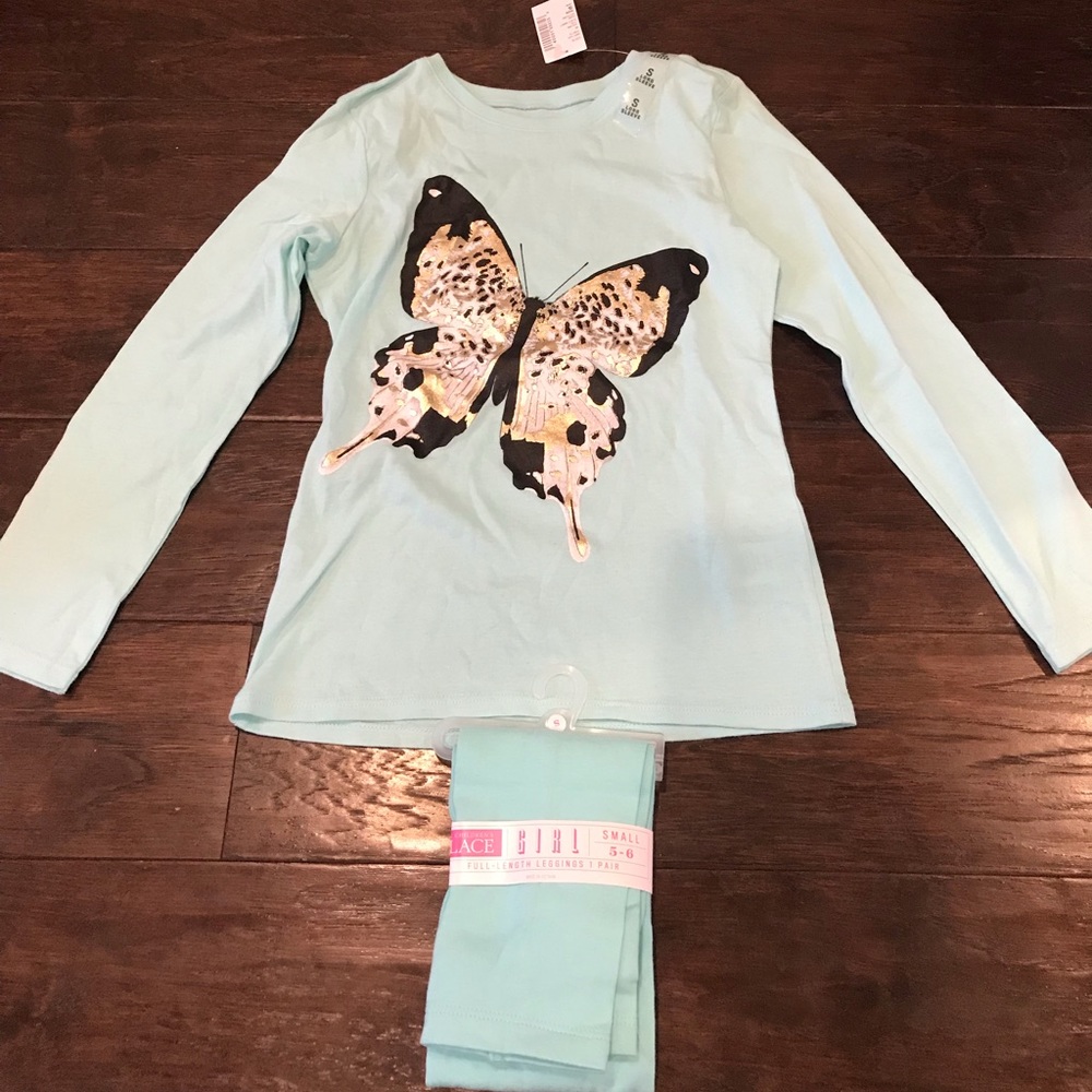 NWT Children’s Place Small 5-6 Blue Top Leggings
